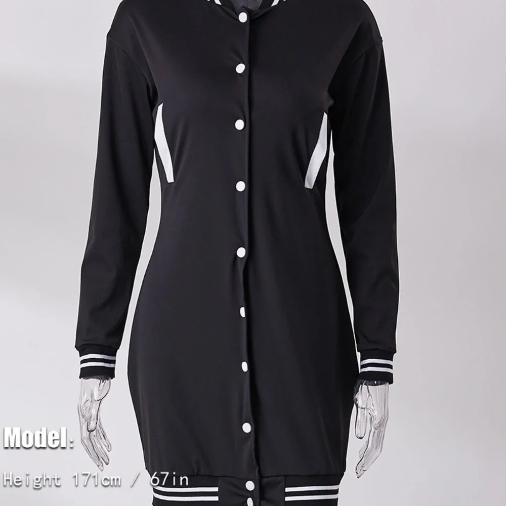 ❗Only 1 Left❗Women Varsity Knit Bodycon Shirt Dress - Picture 3 of 5